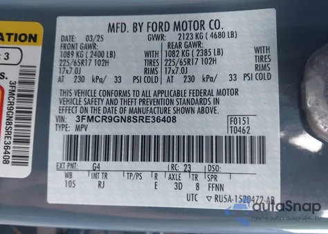 2025 Ford Bronco Sport Heritage z USA, uszkodzony, nr VIN 3FMCR9GN8SRE36408